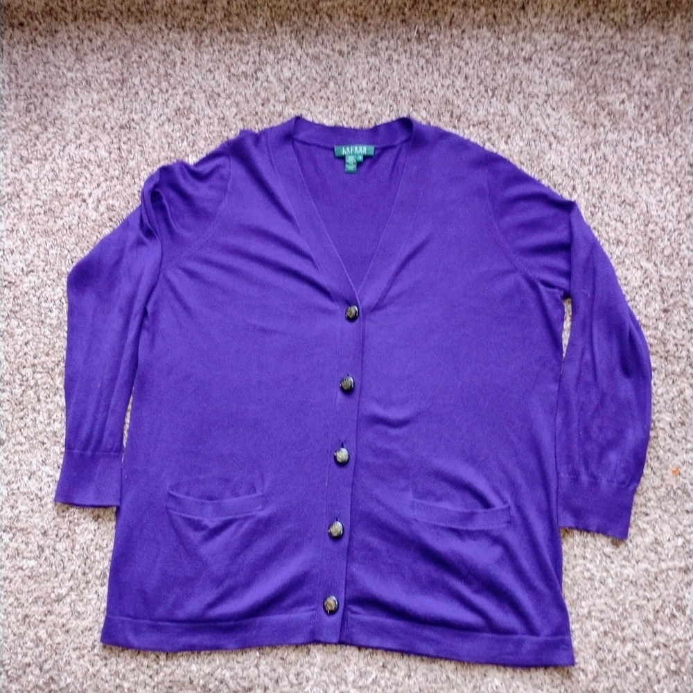 Vintage 90s Ralph Lauren Purple Cotton Cardigan‎ XL Horse Head Buttons  New Cond